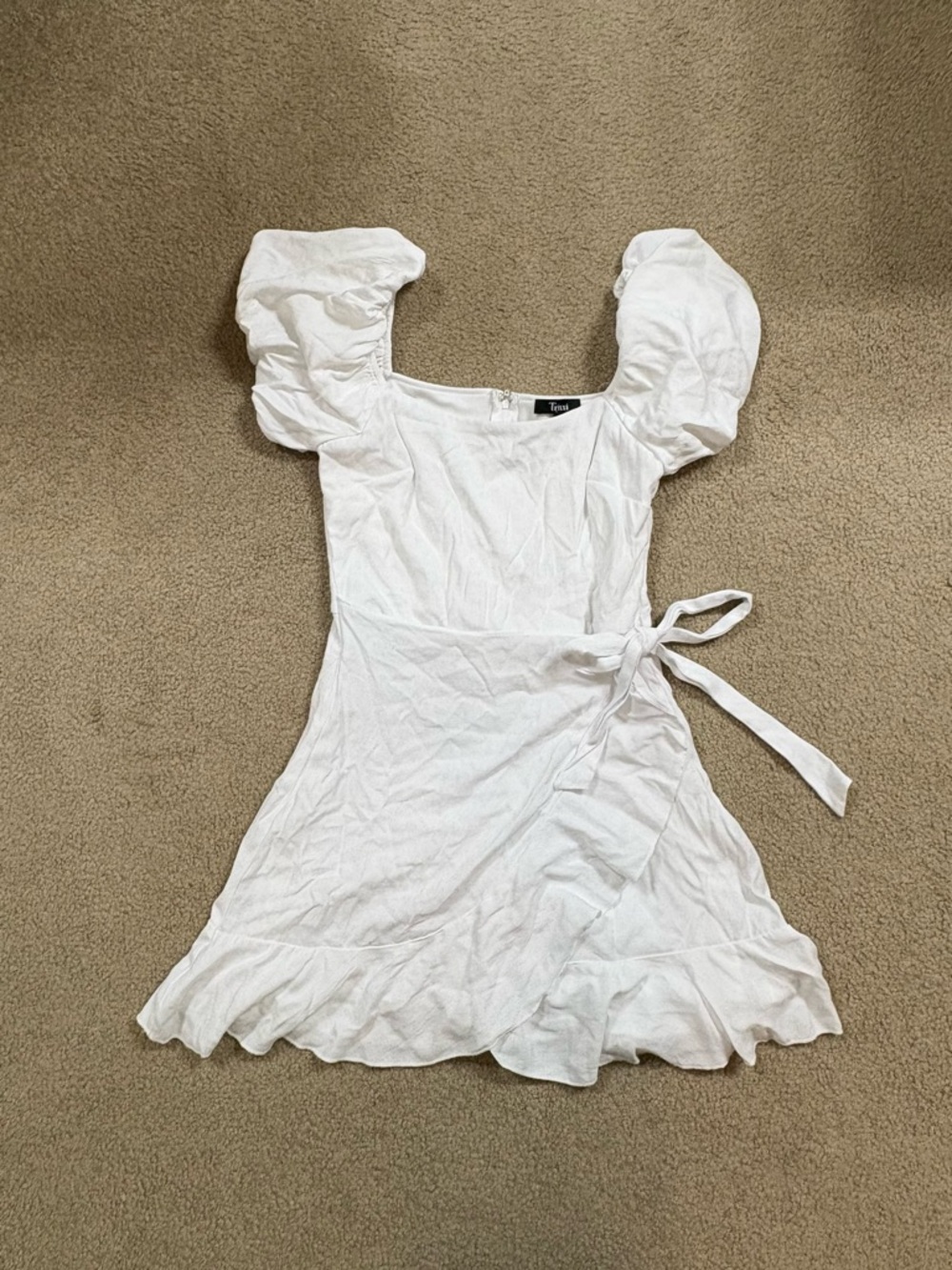 Trixxi White Puff-Sleeve Wrap Mini Dress